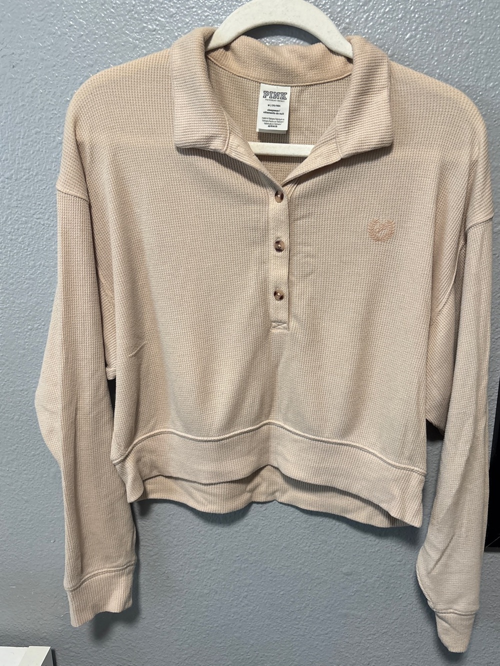 PINK Victoria's Secret Pale Pink Waffle-Knit Polo Pullover